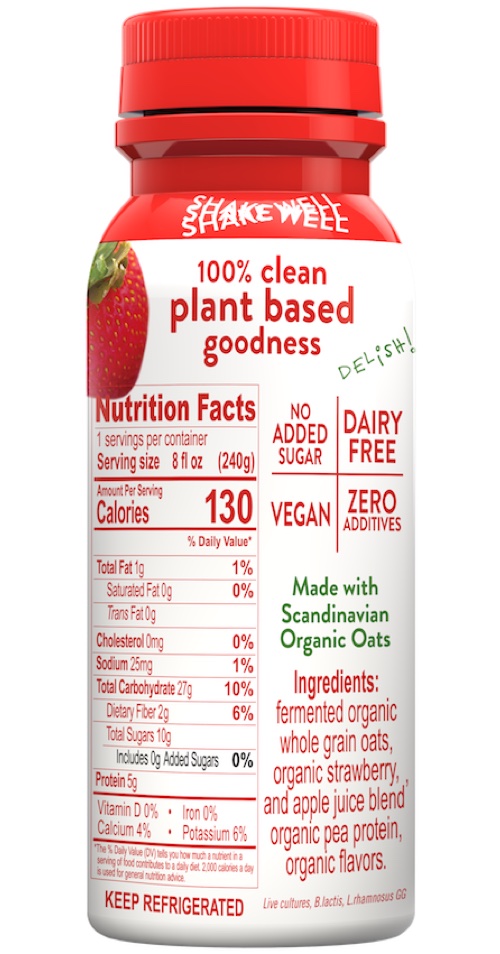 Halsa Organic Strawberry Oatgurt With Probiotics Nutrition Facts, oat milk, oat yogurt, oatgurt, organic, halsa, 100% clean