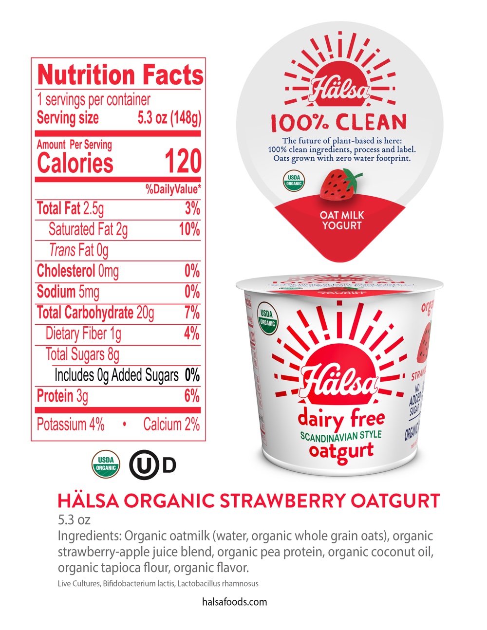 Hälsa Organic Strawberry Oatmilk Yogurt 5.3 oz